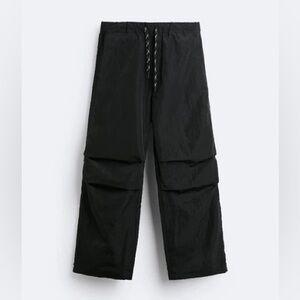 Zara men’s drawstring black parachute pants
